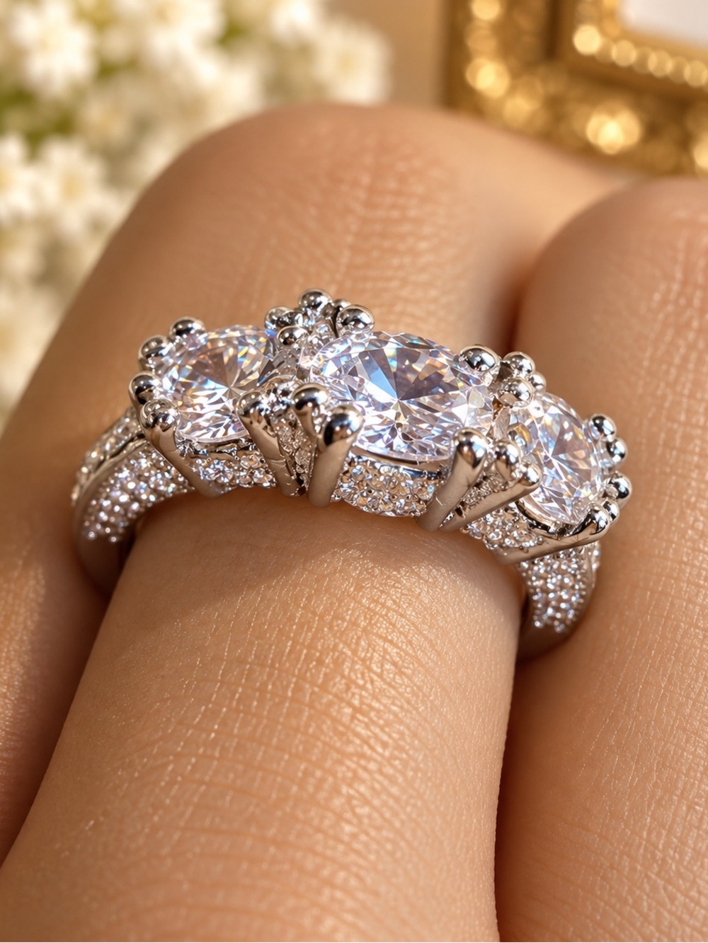 Beautiful Round Cut Stainless Steel AAA CZ Ring Women's